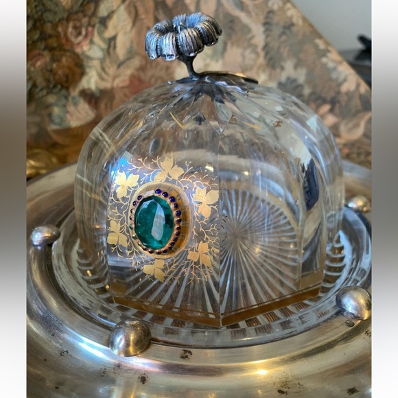 80% Late 1800s Austrian Sterling Silver Holder w a Crystal Butter Dome - Picture 2 of 9